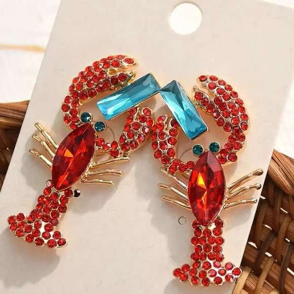 Lobster Crystal Shape Glass Stone Dangle Earrings - Picture 8 of 8